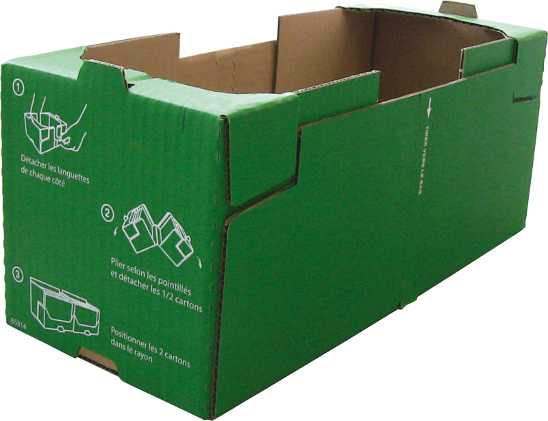 Pudełko kartonowe ekspozycyjne z półkami górnymi do umieszczenia w regale